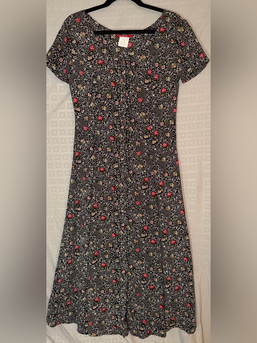 90s Y2K Esprit Floral Polka Dot Button Front Midi Dress Black Cottagecore Large